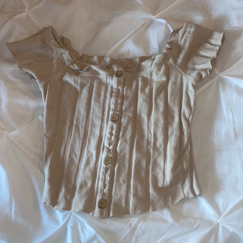 brown rubbed off the shoulder top